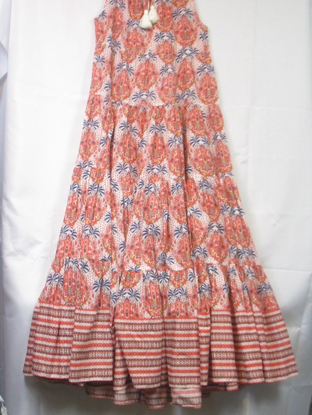 Cara Cara Orange Blue Paisley Sleeveless Maxi Dress with Tassel Tie Boho XS/S - Picture 5 of 10
